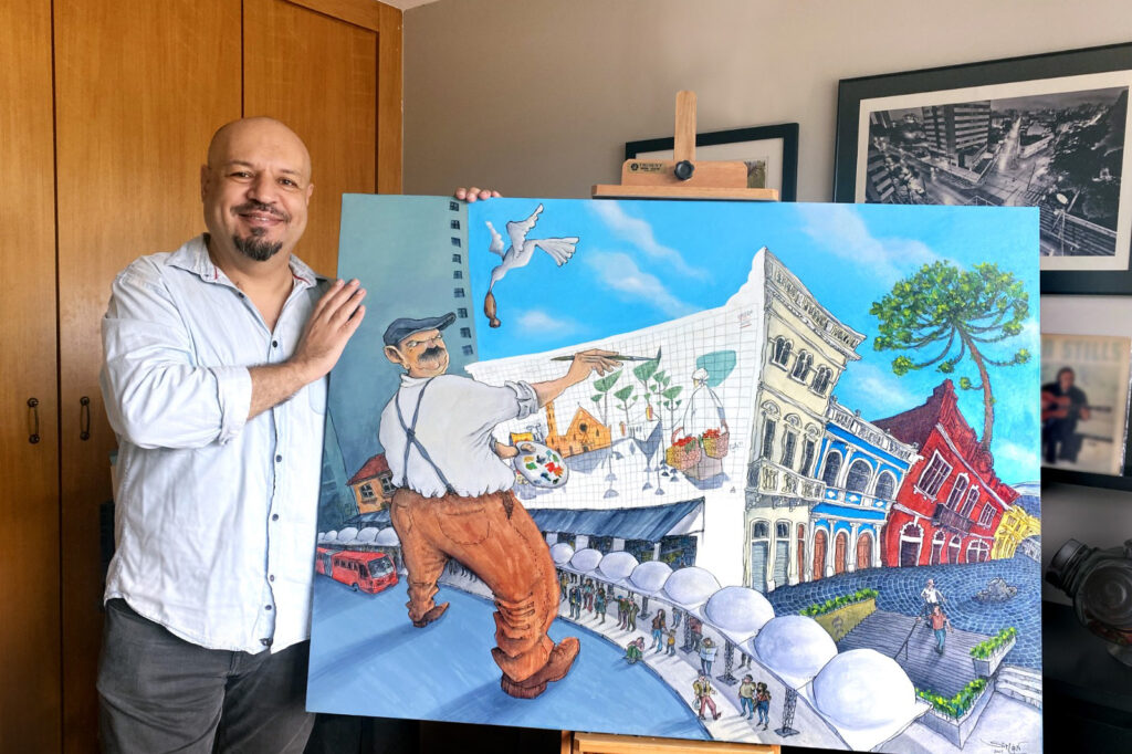 Artista Simon Taylor presta homenagem ao mestre que o influenciou em "Meu Amigo Poty". (Foto: Acervo do artista.)