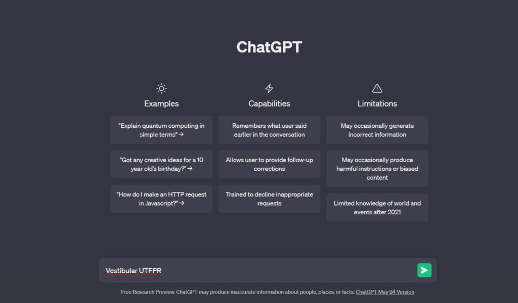 ChatGPT responde vestibular da UTFPR e acerta 60% das questões